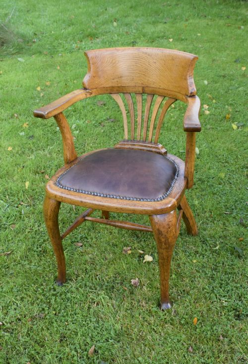 LATE VICTORIAN OAK DESK CHAIR OFFICE ARMCHAIR - ADDITIONAL PHOTO 3