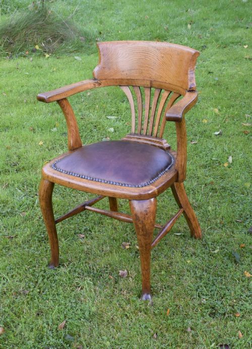 LATE VICTORIAN OAK DESK CHAIR OFFICE ARMCHAIR - ADDITIONAL PHOTO 5
