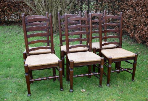 SET OF 6 OAK LADDERBACK DINING KITCHEN CHAIRS - ADDITIONAL PHOTO 2