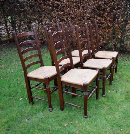 SET OF 6 OAK LADDERBACK DINING KITCHEN CHAIRS - ADDITIONAL PHOTO 5