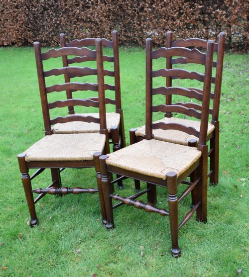 set of 4 oak ladderback dining kitchen chairs - CATEGORY: ANTIQUE CHAIRS - DATED 1930