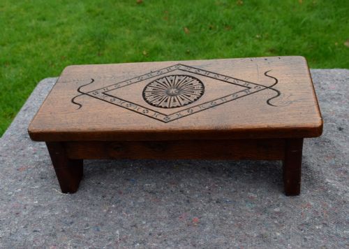 FOLKART CARVED OAK FOOTSTOOL - ADDITIONAL PHOTO 2