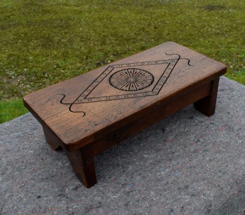 FOLKART CARVED OAK FOOTSTOOL - ADDITIONAL PHOTO 9