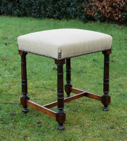 french upholstered stool - CATEGORY: ANTIQUE STOOLS - DATED 1900