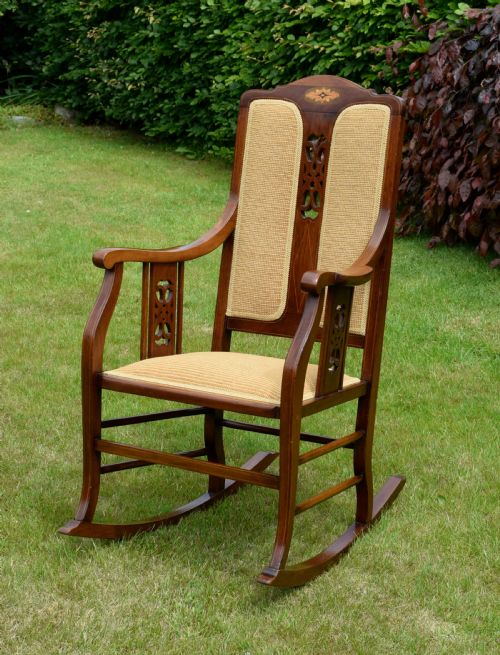 EDWARDIAN MAHOGANY INLAID ROCKING CHAIR - ADDITIONAL PHOTO 1