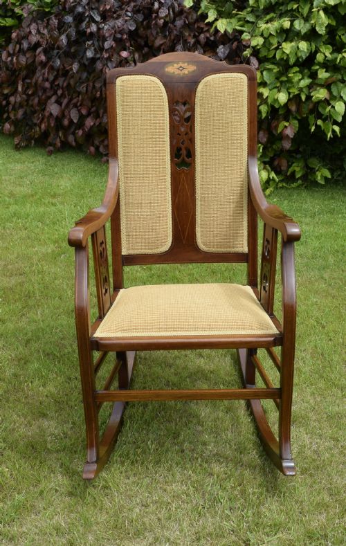 EDWARDIAN MAHOGANY INLAID ROCKING CHAIR - ADDITIONAL PHOTO 10
