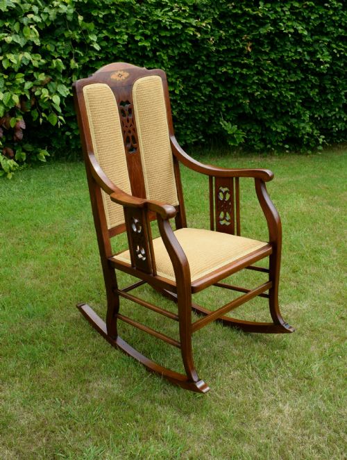 EDWARDIAN MAHOGANY INLAID ROCKING CHAIR - ADDITIONAL PHOTO 14