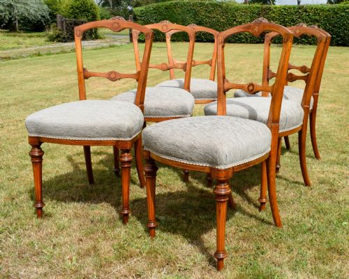 SET OF 6 VICTORIAN WALNUT INLAID DINING CHAIRS - ADDITIONAL PHOTO 1