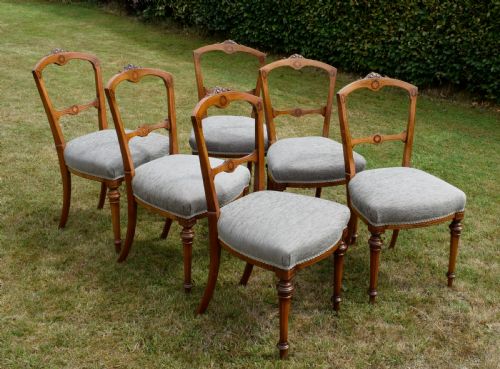 SET OF 6 VICTORIAN WALNUT INLAID DINING CHAIRS - ADDITIONAL PHOTO 4
