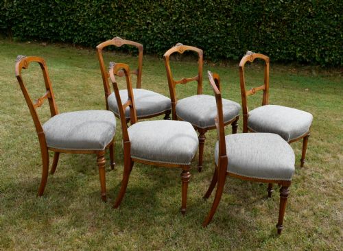 SET OF 6 VICTORIAN WALNUT INLAID DINING CHAIRS - ADDITIONAL PHOTO 6