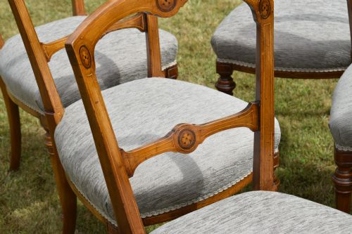 SET OF 6 VICTORIAN WALNUT INLAID DINING CHAIRS - ADDITIONAL PHOTO 8