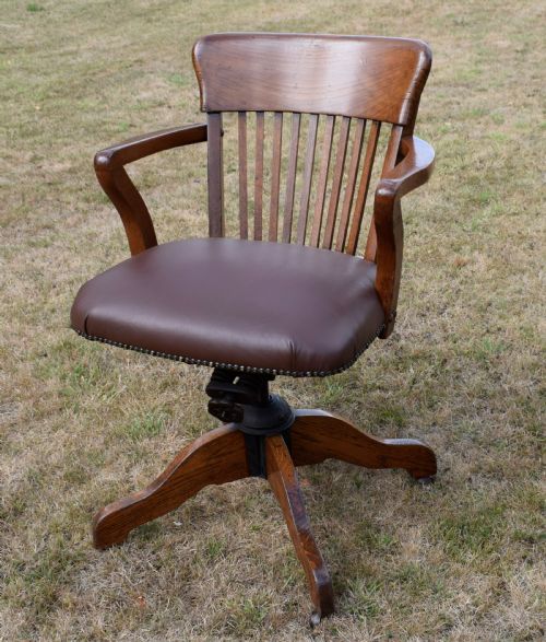 EDWARDIAN OAK SWIVEL DESK CHAIR - ADDITIONAL PHOTO 4
