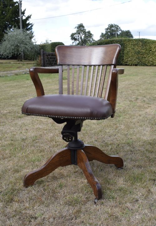 EDWARDIAN OAK SWIVEL DESK CHAIR - ADDITIONAL PHOTO 6