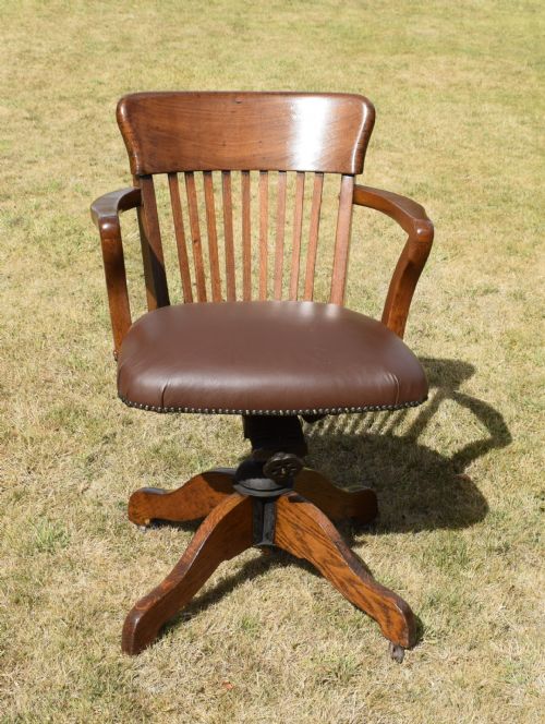 EDWARDIAN OAK SWIVEL DESK CHAIR - ADDITIONAL PHOTO 7