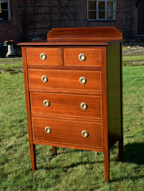 EDWARDIAN MAHOGANY INLAID CHEST OF DRAWERS - ADDITIONAL PHOTO 4