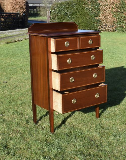 EDWARDIAN MAHOGANY INLAID CHEST OF DRAWERS - ADDITIONAL PHOTO 8