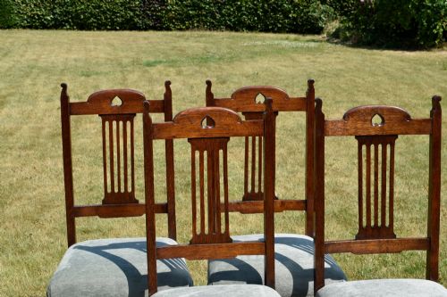 SET OF 4 ARTS CRAFTS OAK DINING CHAIRS - ADDITIONAL PHOTO 6