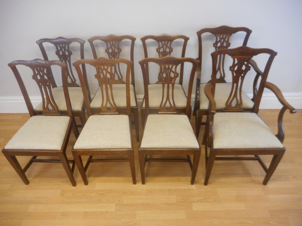 Antique 8 Chippendale Oak Dinning Chairs