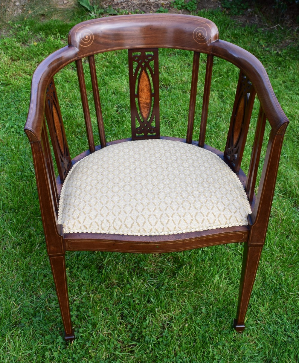 Edwardian Inlaid Tub Arm Chair View XI