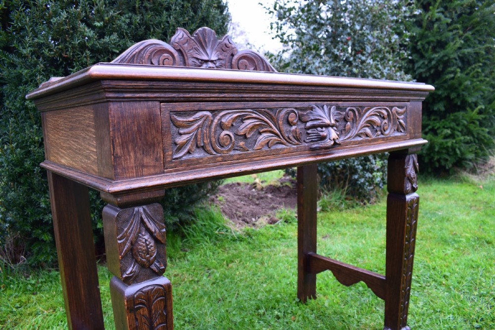 Antique Carved Oak Hall Table View XIV
