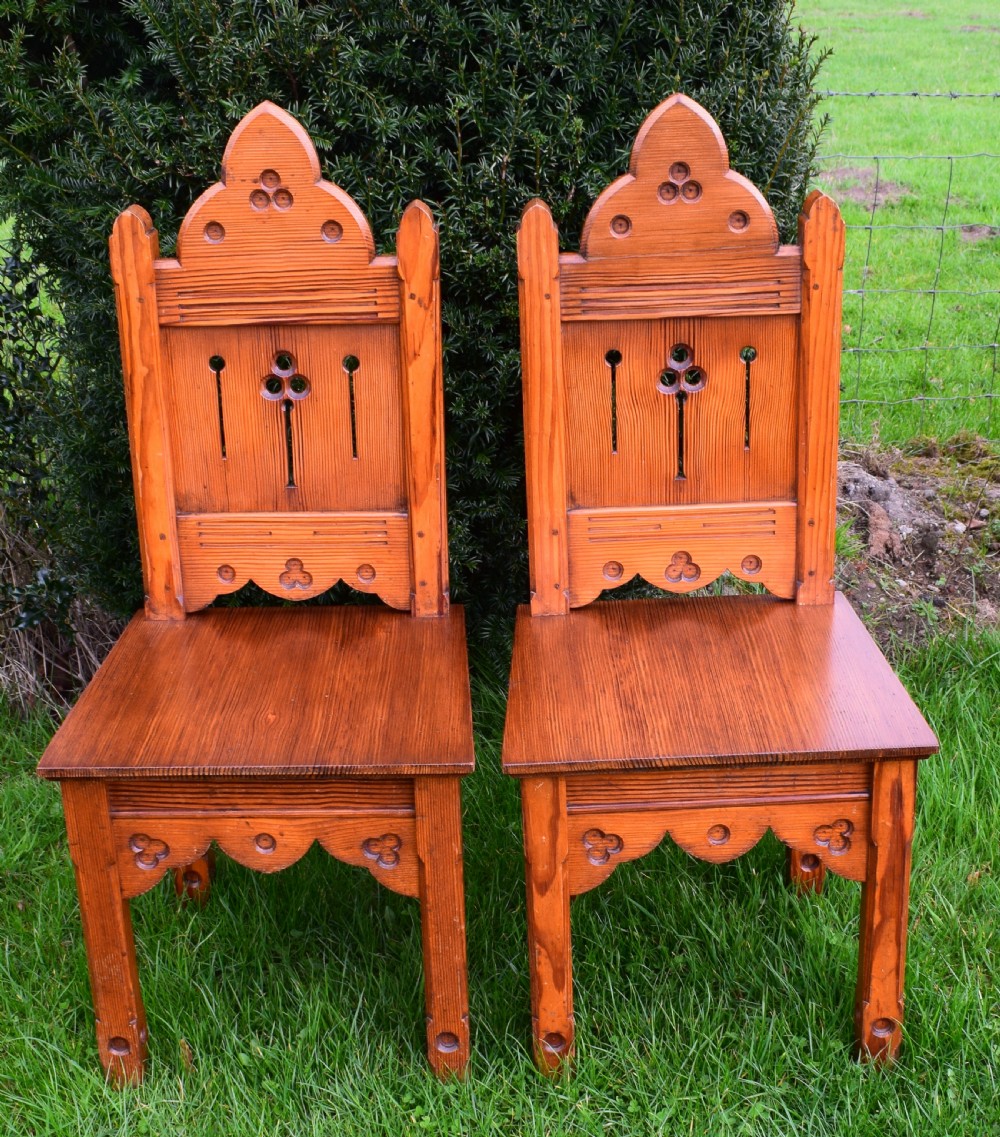  Victorian Pair of Gothic Hall Chairs View XII