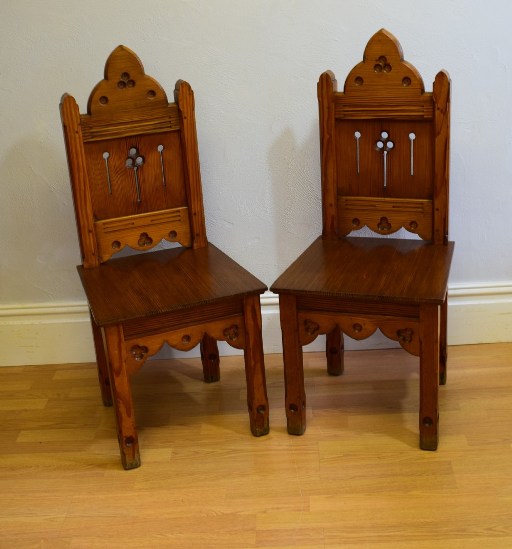  Victorian Pair of Gothic Hall Chairs