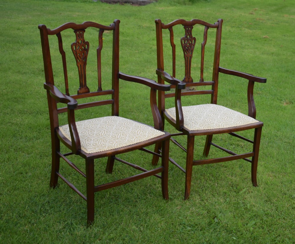 Antique English Edwardian Pair of Arm Chairs (Circa 1910) View II