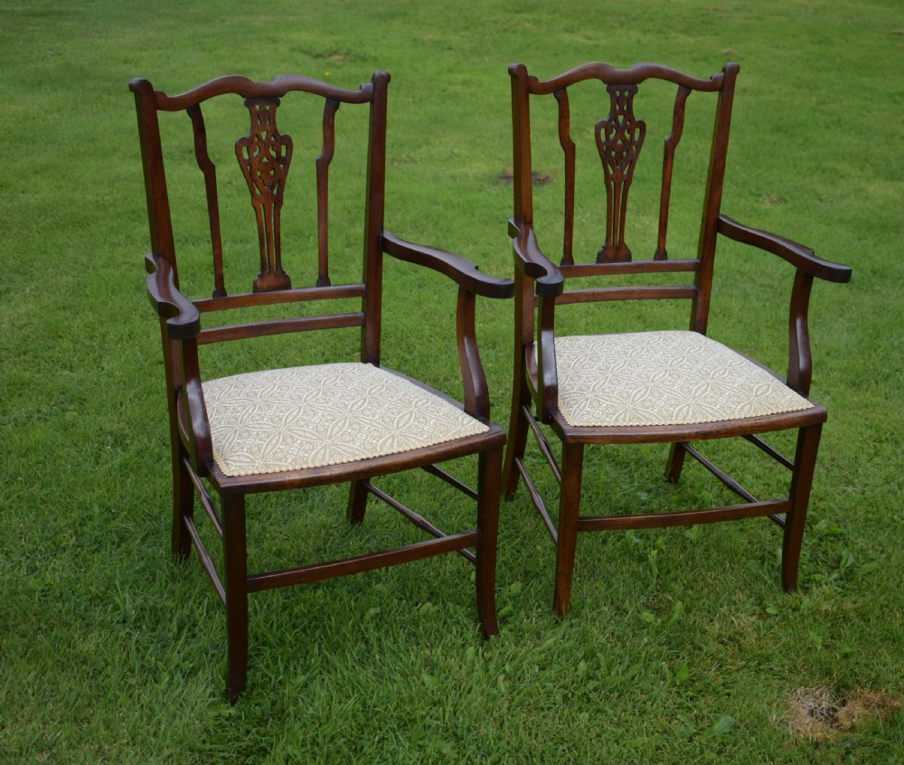 Antique English Edwardian Pair of Arm Chairs (Circa 1910) View III