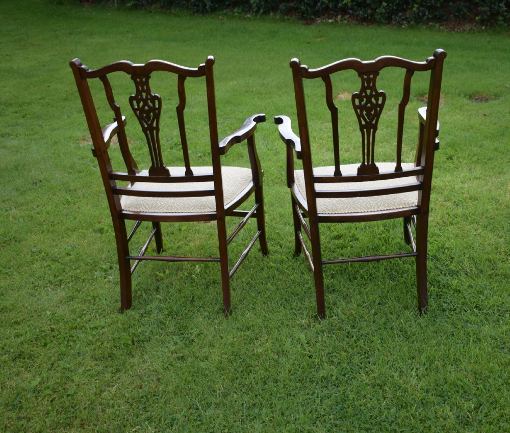 Antique English Edwardian Pair of Arm Chairs (Circa 1910) View VI