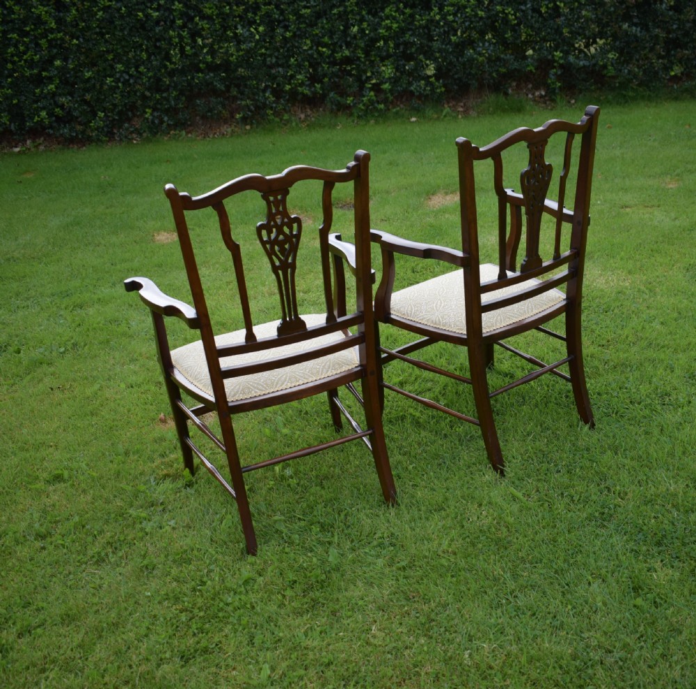 Antique English Edwardian Pair of Arm Chairs (Circa 1910) View VII