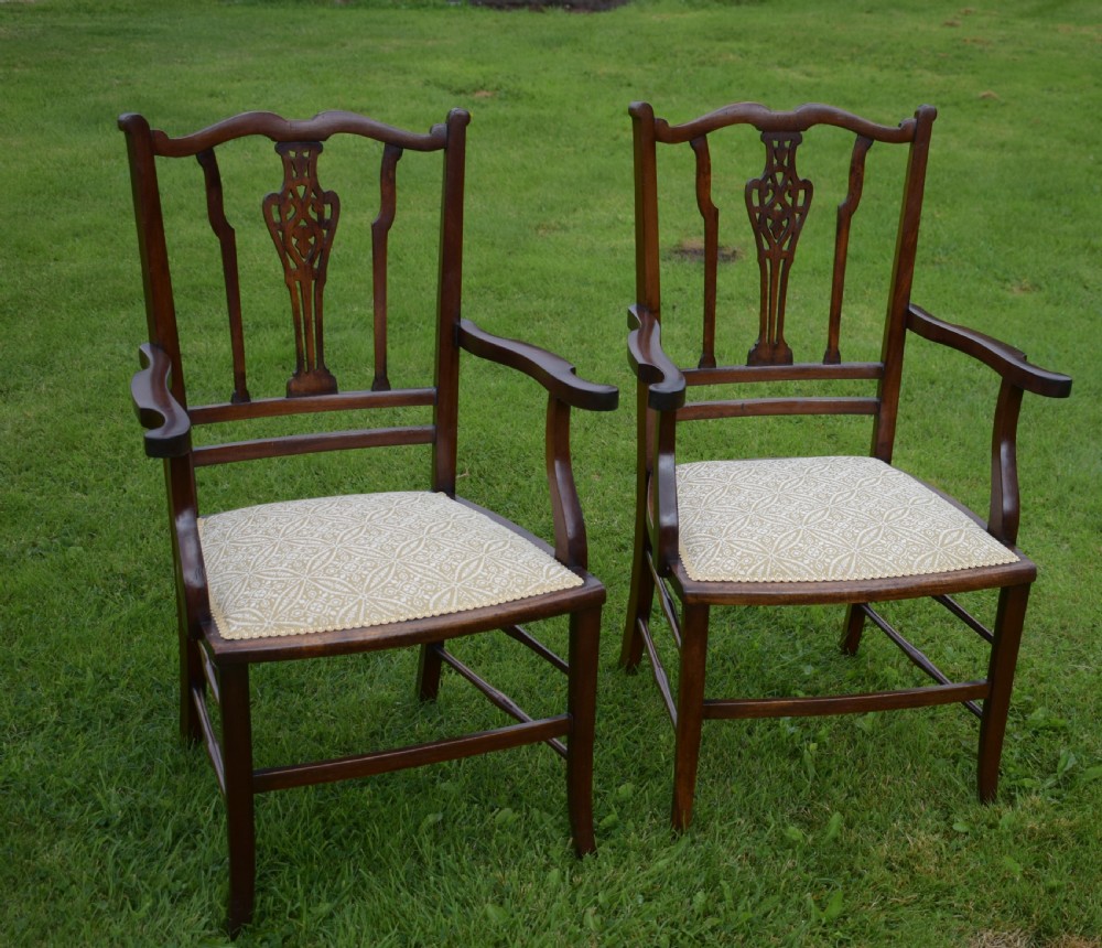 Antique English Edwardian Pair of Arm Chairs (Circa 1910) View IX
