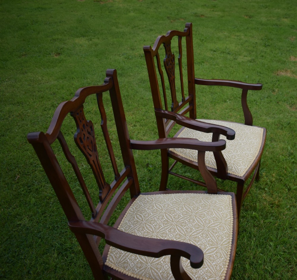Antique English Edwardian Pair of Arm Chairs (Circa 1910) View XIII