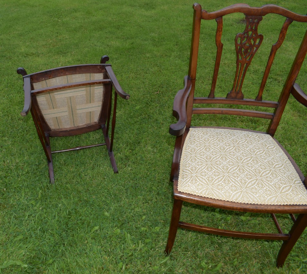 Antique English Edwardian Pair of Arm Chairs (Circa 1910) View XIV