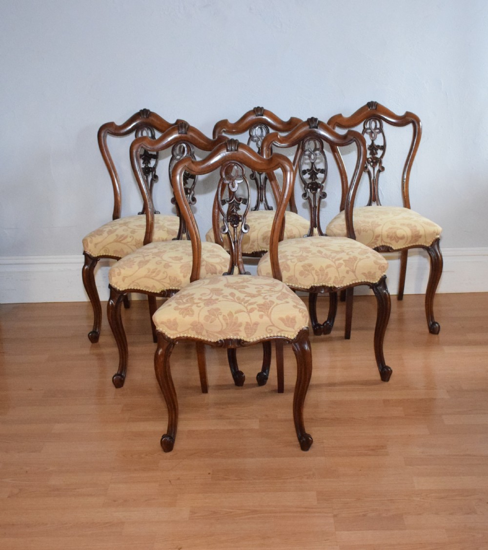 Antique set of 6 English Walnut Dining Chairs View III