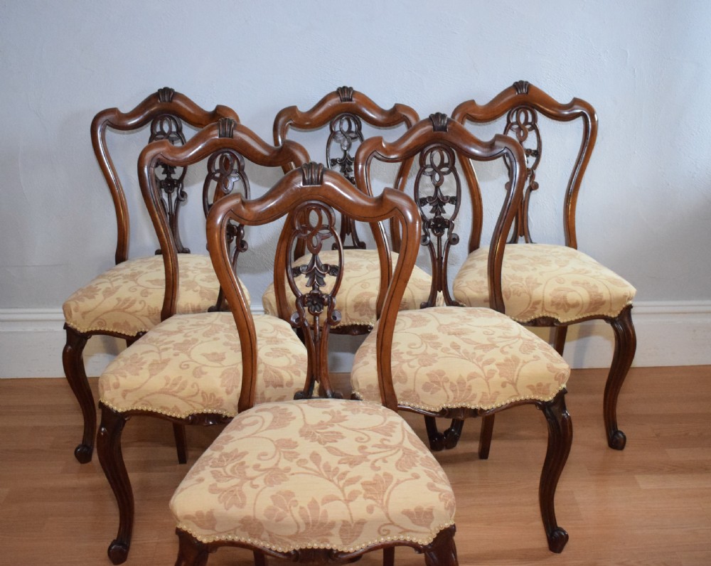 Antique set of 6 English Walnut Dining Chairs View IV
