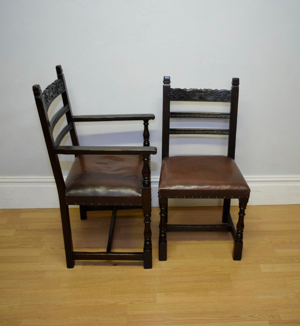 Antique 8 Carved Oak  Dining Chairs View XIV