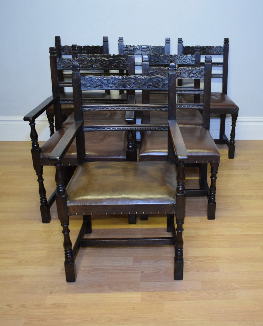 Antique 8 Carved Oak  Dining Chairs View XXIII