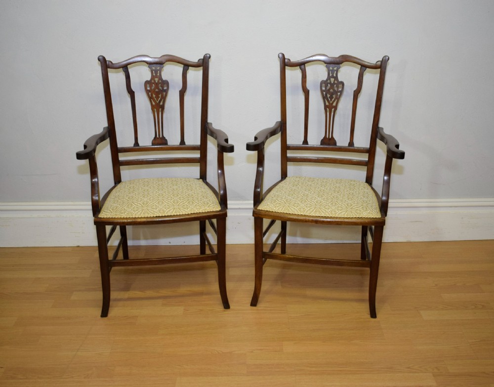 Antique Pair of Edwardian Arm Chairs  View III