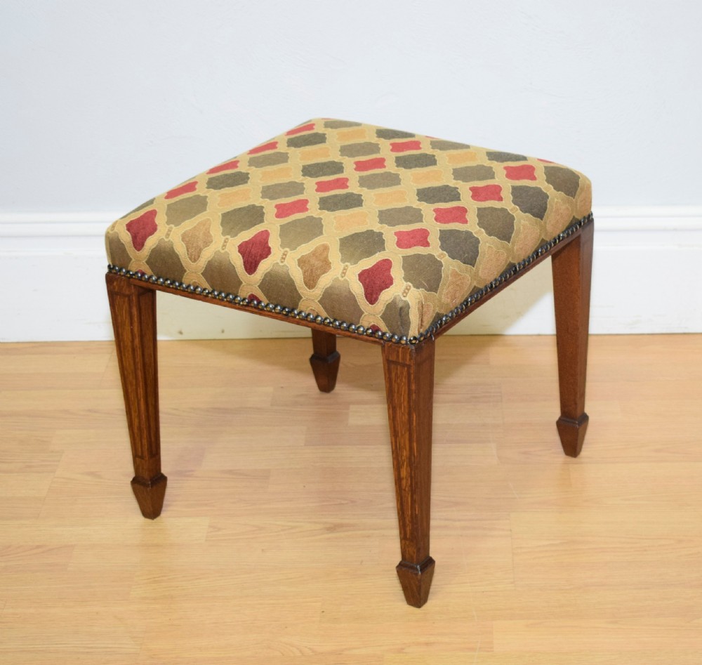 Antique Edwardian Oak Inlaid Stool 