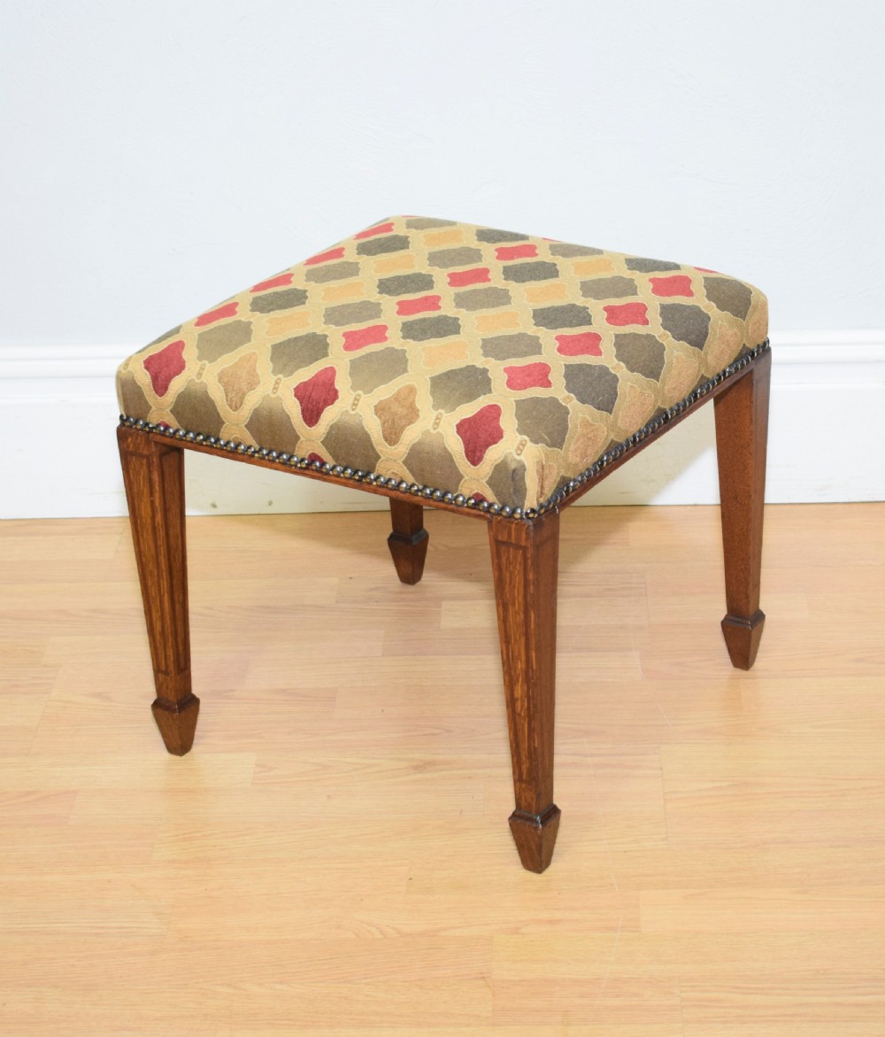 Antique Edwardian Oak Inlaid Stool  View II