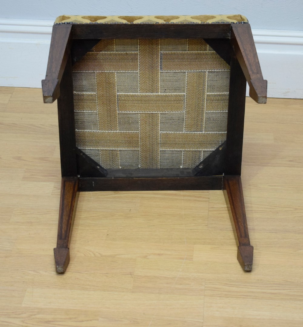 Antique Edwardian Oak Inlaid Stool  View IX