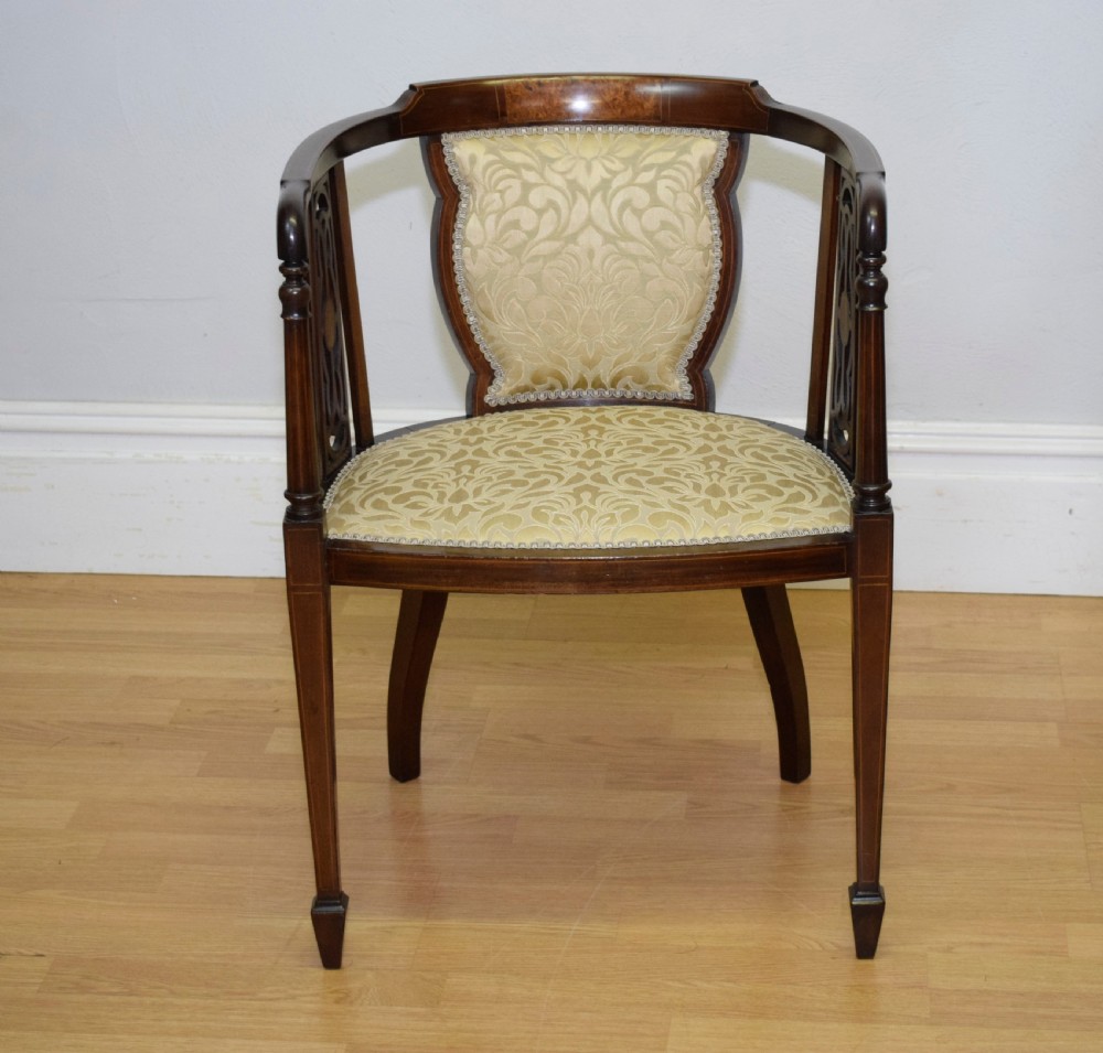 Antique Edwardian Inlaid Tub Chair