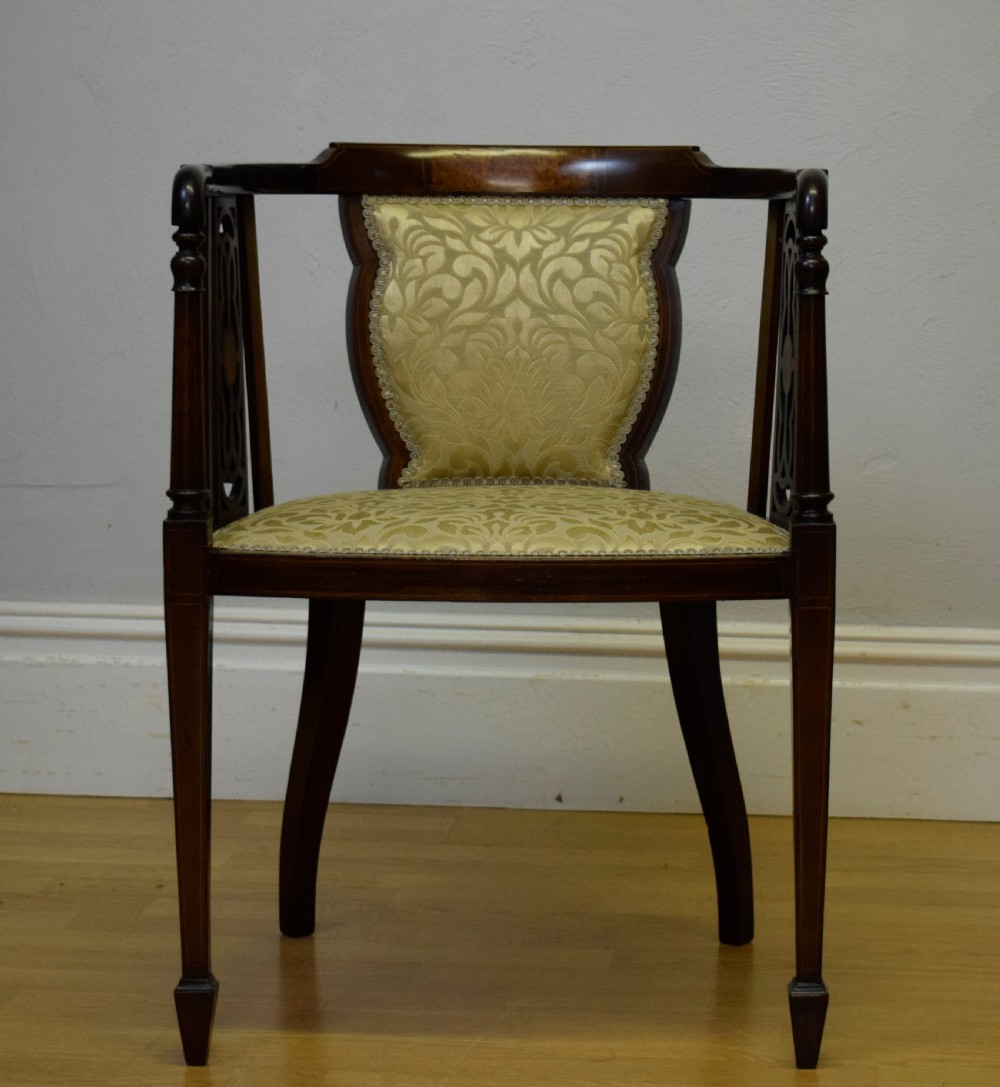 Antique Edwardian Inlaid Tub Chair View II