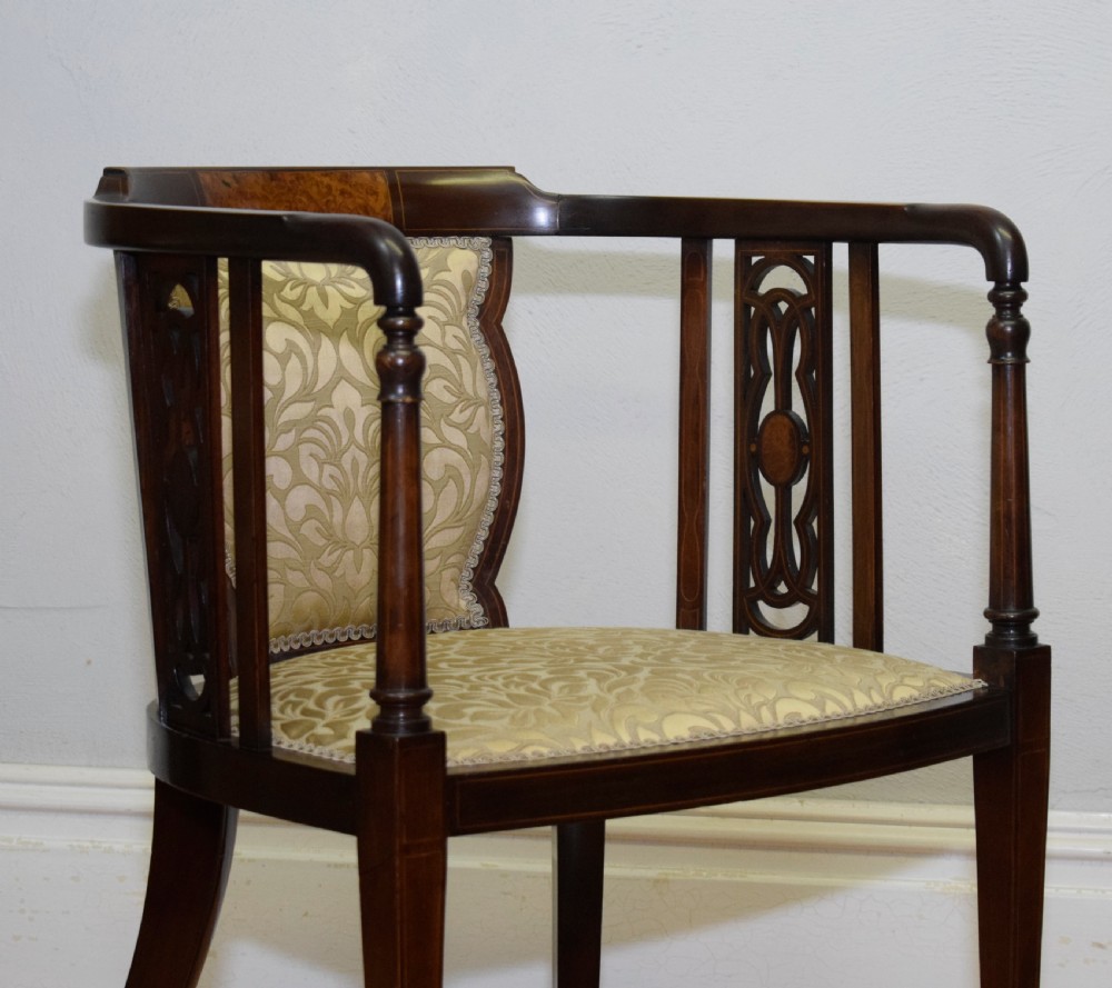 Antique Edwardian Inlaid Tub Chair View V