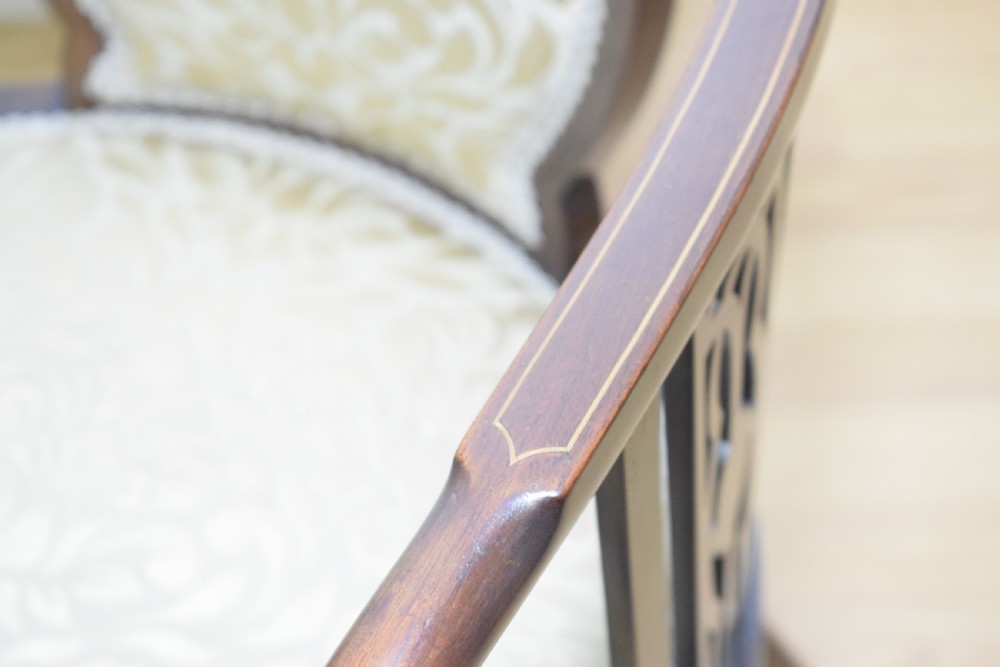 Antique Edwardian Inlaid Tub Chair View X
