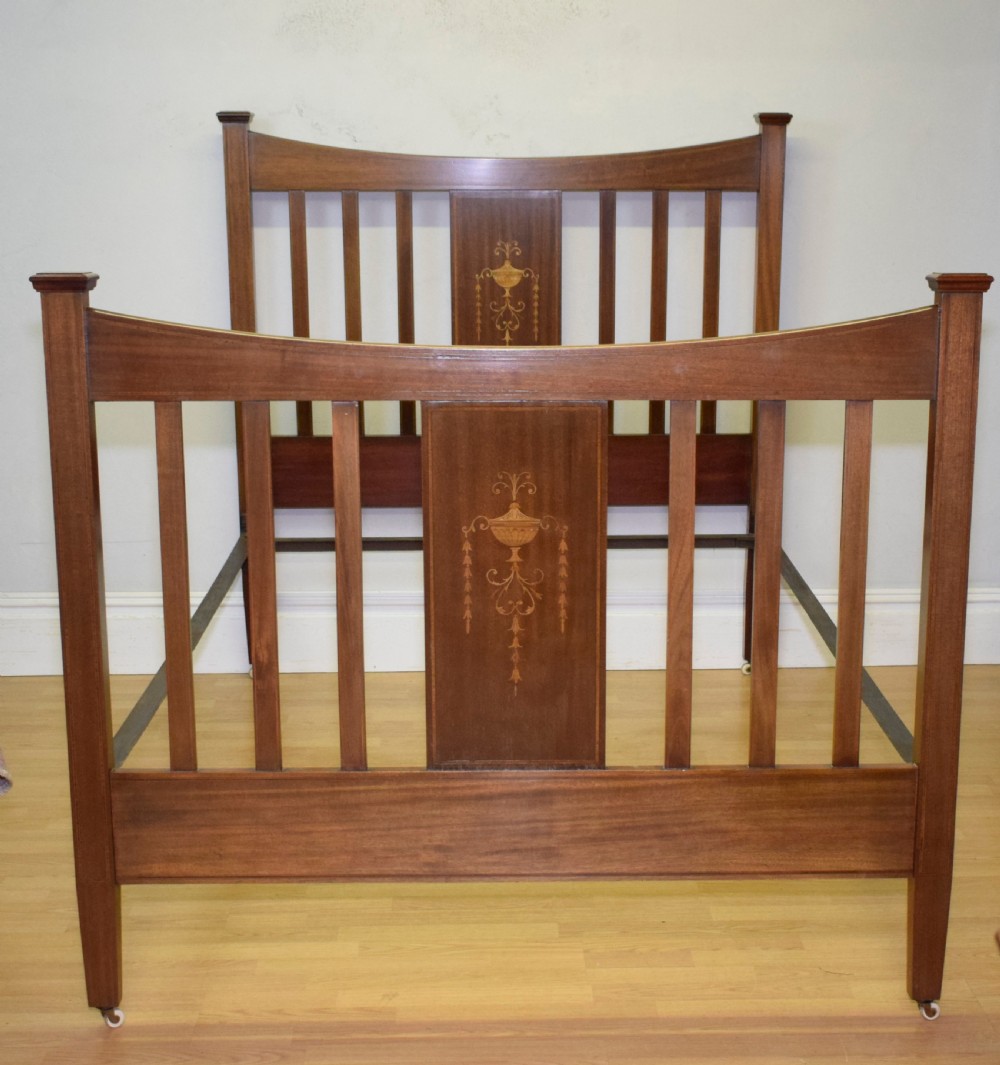 Antique Edwardian Inlaid & Marquetry Bed View II