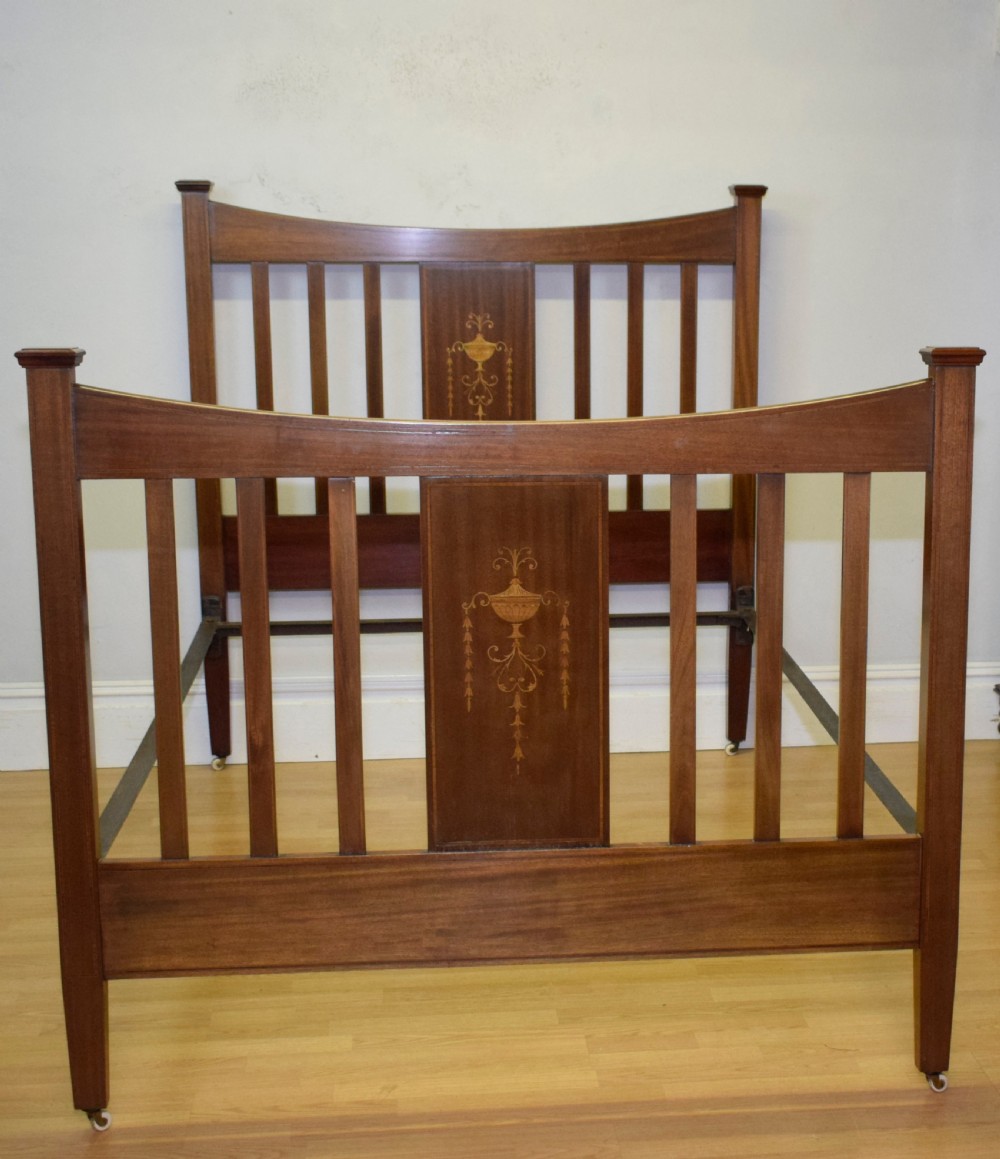 Antique Edwardian Inlaid & Marquetry Bed View IV