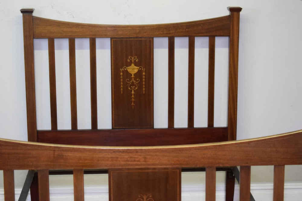 Antique Edwardian Inlaid & Marquetry Bed View V