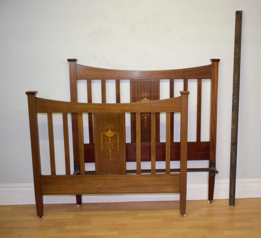 Antique Edwardian Inlaid & Marquetry Bed View VIII