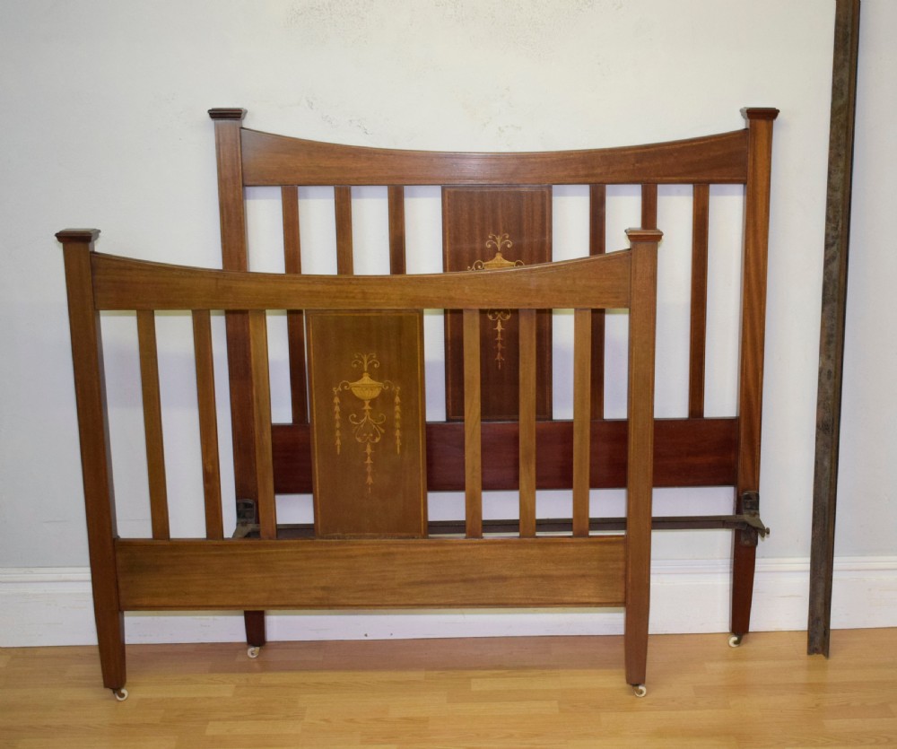 Antique Edwardian Inlaid & Marquetry Bed View X